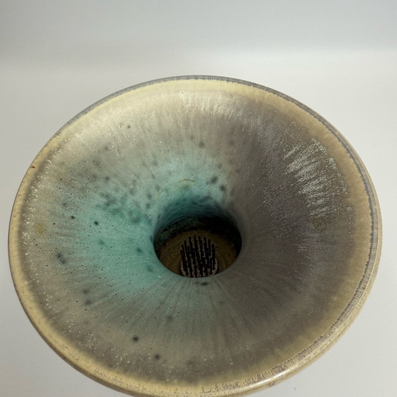 IKEBANA STONEWARE POTTERY VASE WITH PIN FROG Signed - Picture 10 of 10